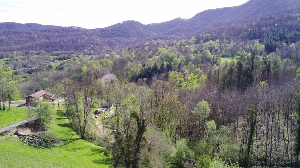 Immersion totale dans la nature pyrénéenne – une mer de verdure aux couleurs d’automne entourant le domaine du Fougaron.